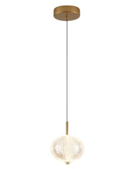 PENDENTE LED LUSE 1 MOD REDONDO 3000K 7W BIVOLT Ø15X22CM METAL E ACRILICO OURO CHAMPANHE - Foto 1