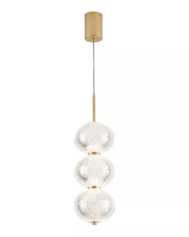 PENDENTE LED LUSE 3 MOD REDONDO 3000K 21W Ø15X50CM METAL E ACRILICO OURO CHAMPANHE BIVOLT - Foto 1