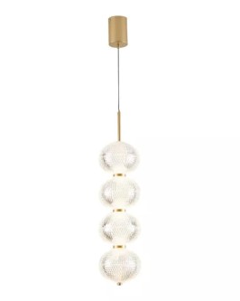 PENDENTE LED LUSE 4 MOD REDONDO 3000K 28W Ø15X60CM METAL ACRÍLICO OURO CHAMPANHE - Foto 1