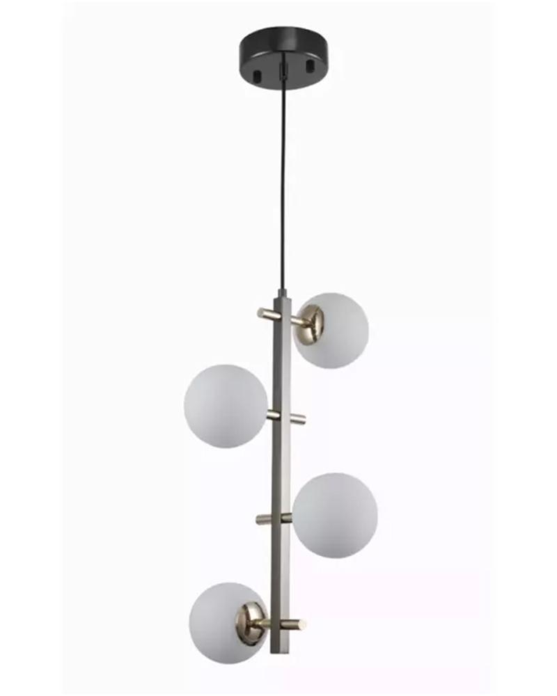Pendente Romai Desa Ø24x50cm Metal e Vidro Onix e Dourado