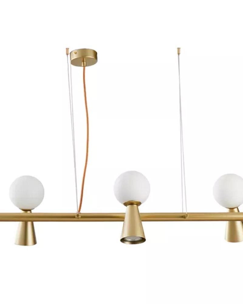 PENDENTE TEAS DICROICA PAR16 HALOPIN 20X80CM METAL E VIDRO DOURADO FOSCO