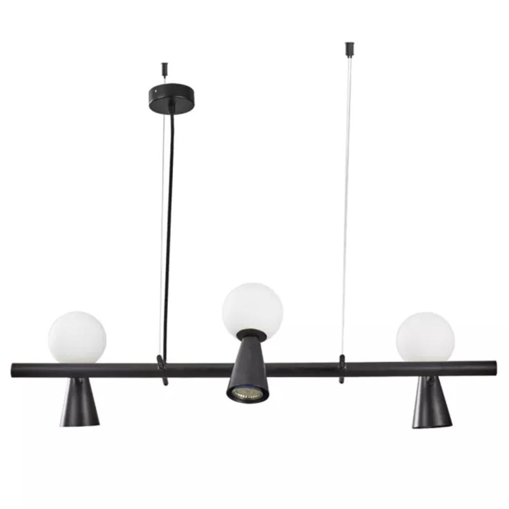 PENDENTE TEAS DICROICA PAR16 HALOPIN 20X80CM METAL E VIDRO PRETO