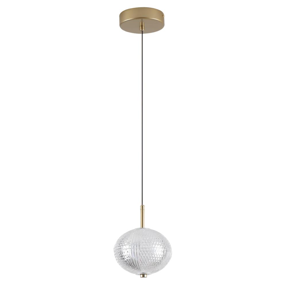 PENDENTE LED LUSE 1 MOD REDONDO 3000K 7W BIVOLT Ø15X22CM METAL E ACRILICO OURO CHAMPANHE