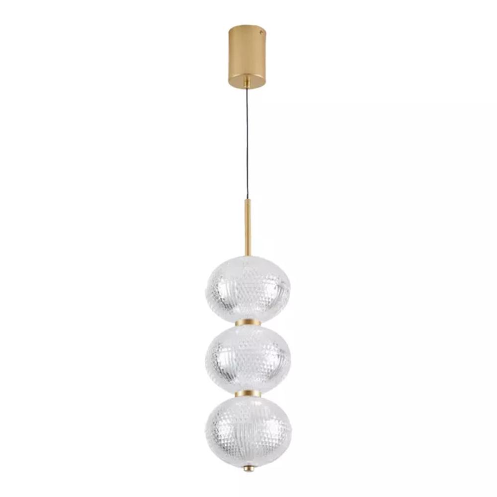 PENDENTE LED LUSE 3 MOD REDONDO 3000K 21W Ø15X50CM METAL E ACRILICO OURO CHAMPANHE BIVOLT