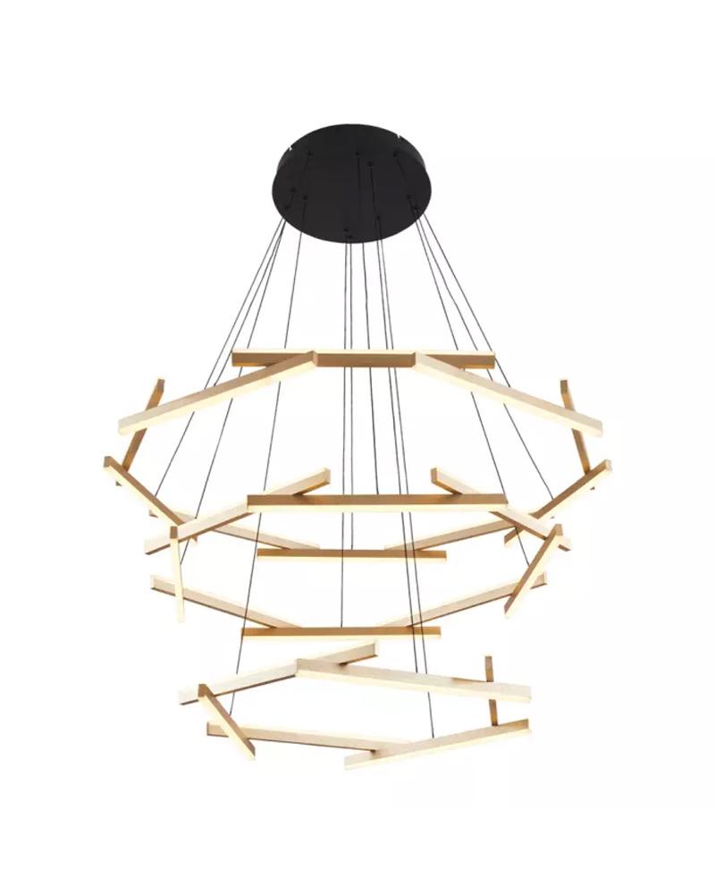 PENDENTE LED WIDA 3 MOD REDONDO 3000K 185W Ø100CM ALUMÍNIO E ACRÍLICO PRETO E OURO CHAMPANHE