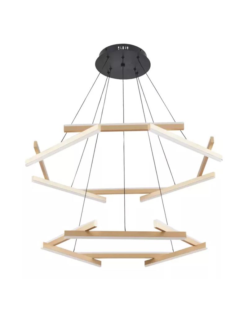 PENDENTE LED WIDA 2 MODO REDONDO 3000K 100W Ø80CM ALUMÍNIO E ACRÍLICO PRETO E OURO CHAMPANHE