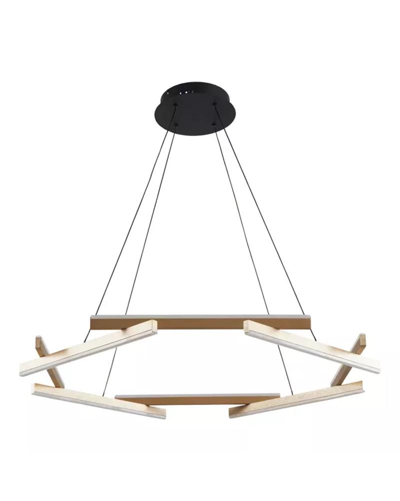 PENDENTE LED WIDA 3000K 60W Ø80CM ALUMÍNIO E ACRÍLICO PRETO E OURO CHAMPANHE