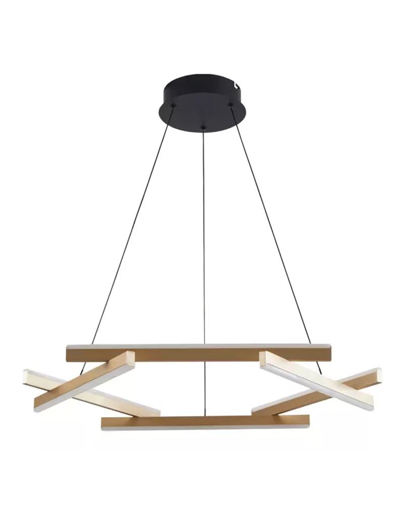 PENDENTE LED WIDA 1 MOD REDONDO 3000K 45W Ø68CM ALUMÍNIO E ACRILÍCO PRETO E OURO CHAMPANHE