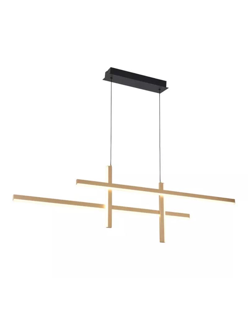 PENDENTE LED ASHI 3000K 40 120CM ALUMÍNIO E ACRÍLICO PRETO E OURO CHAMPANHE BIVOLT